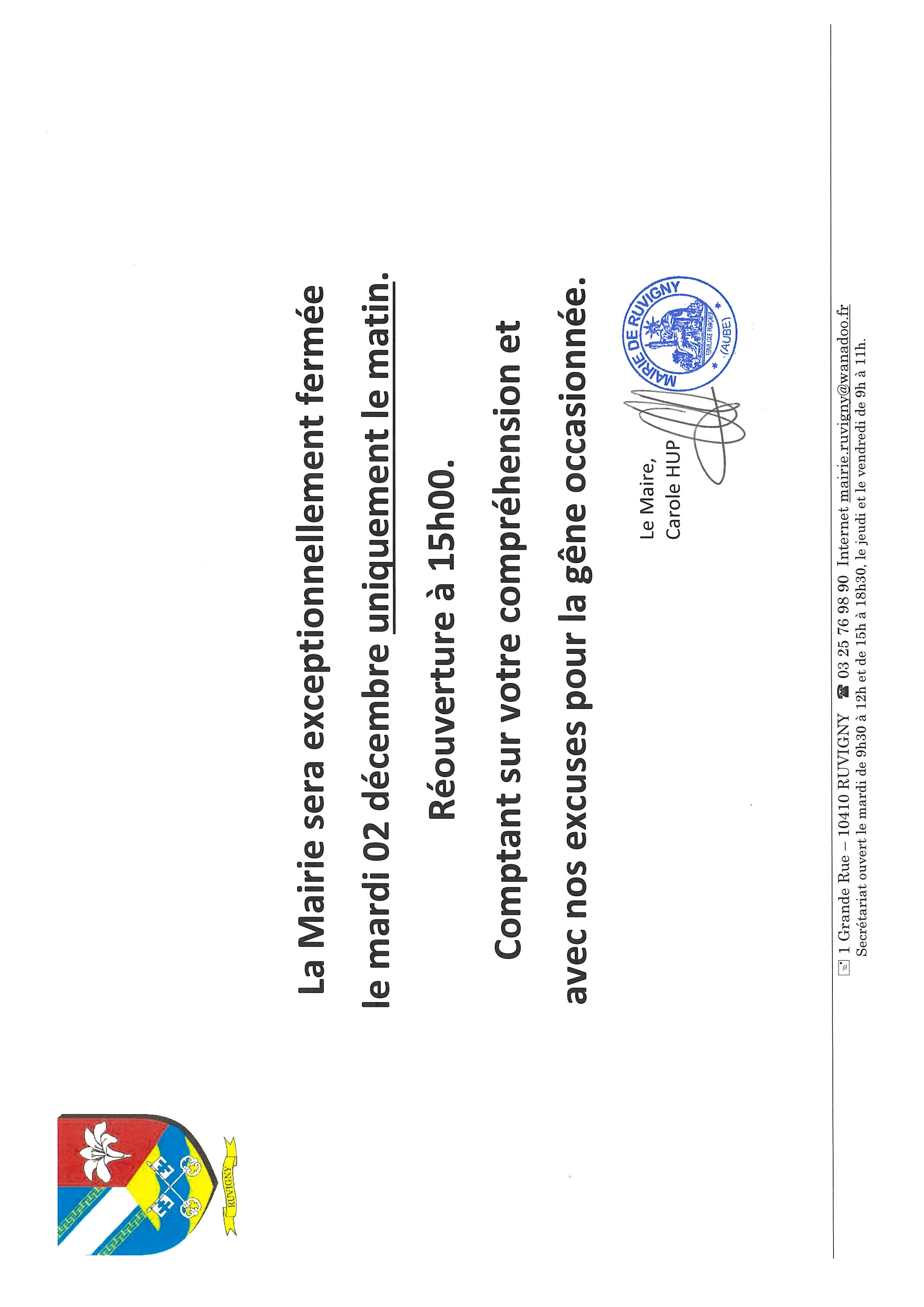 Fermeture de la Mairie